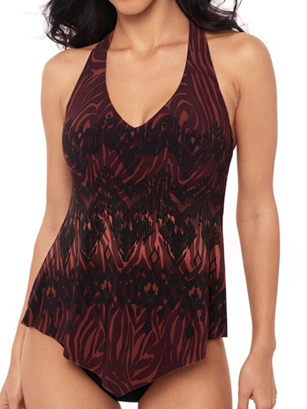 MAGICSUIT NWT 10 bra top t-back browns black underwire flowy Swim Tankini Top